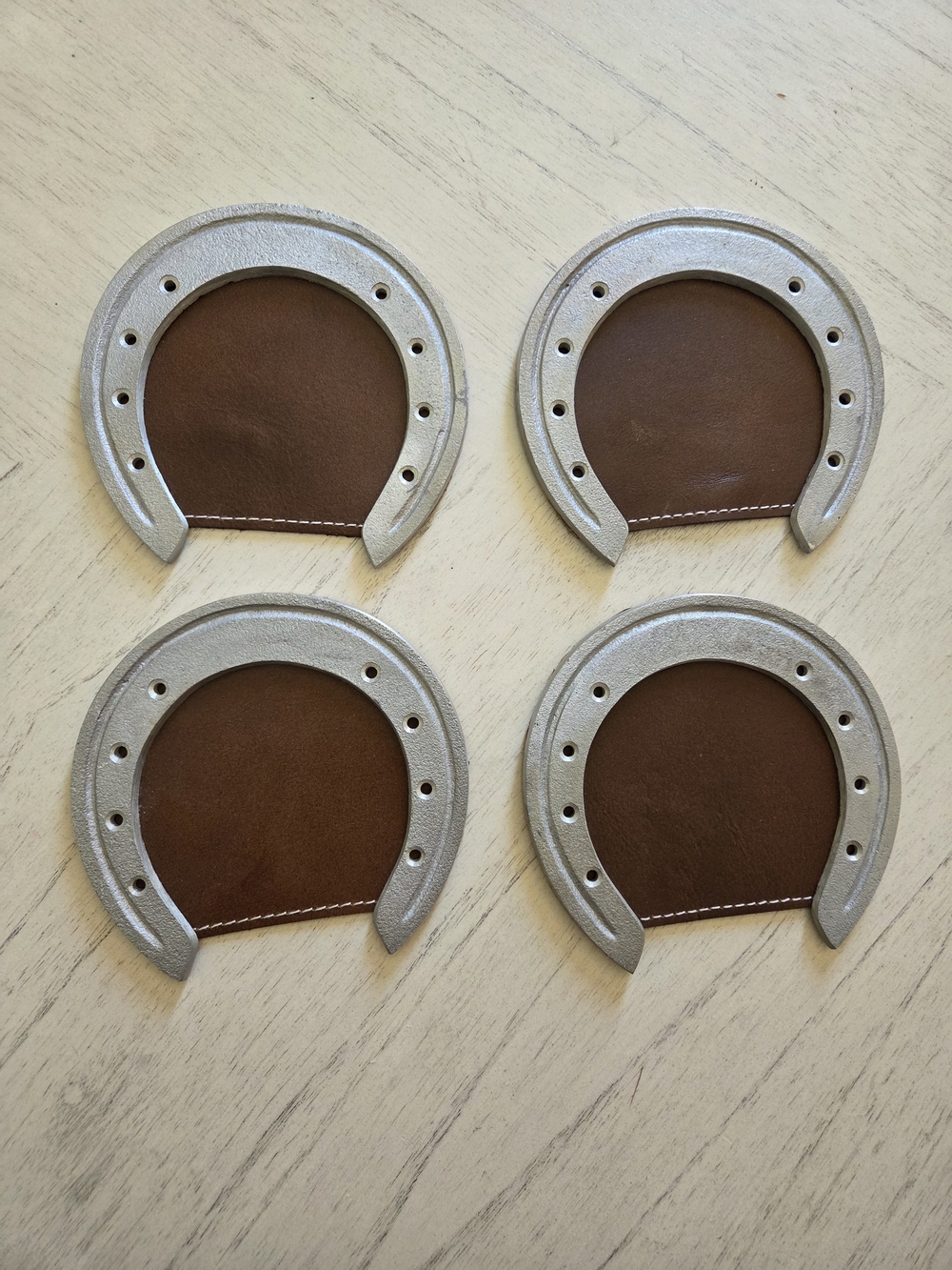 Leather & Aluminum Horseshoe Coaster Set of 4